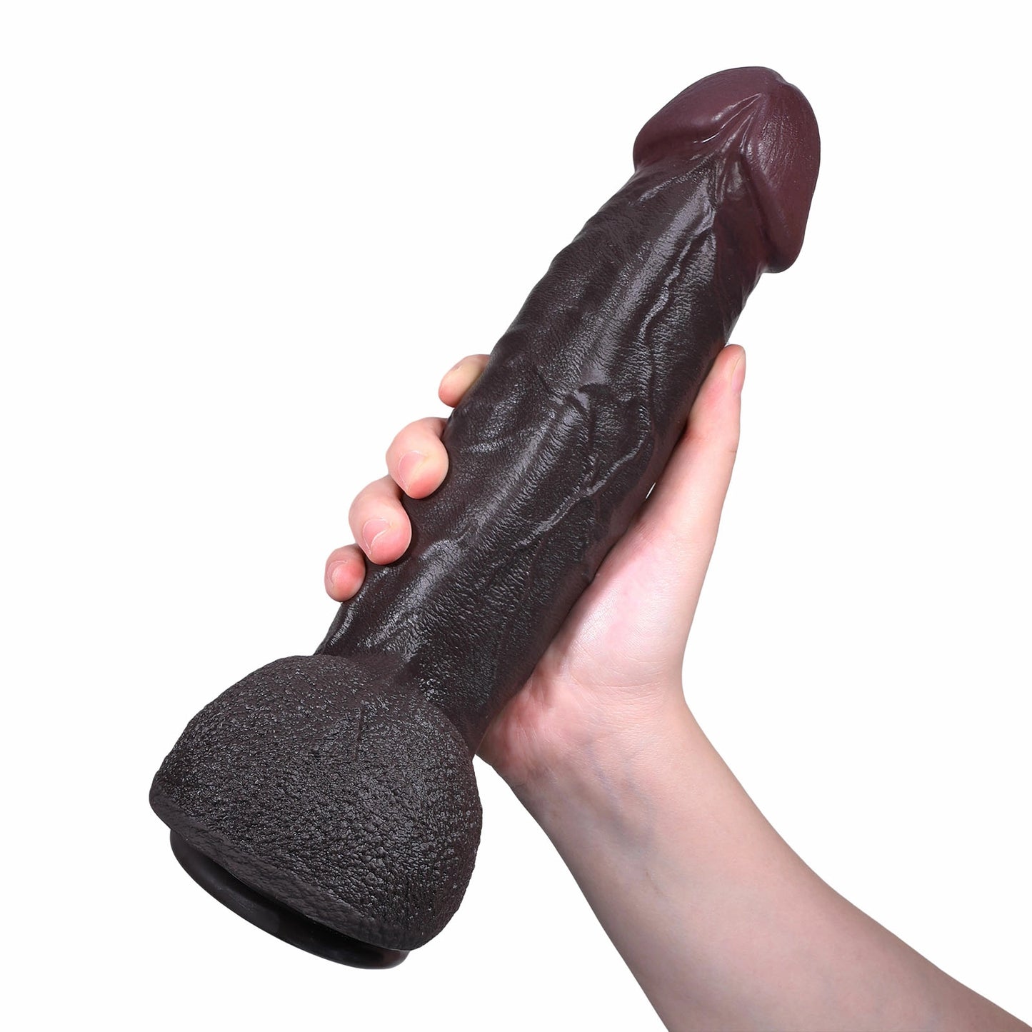 Elias 10.6" x 2.2" Thick Vibrating Warming Thrusting Realistic Black Dildo