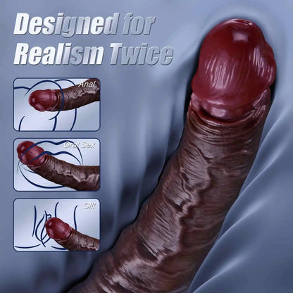 Evans 8" x 1.6" Sliding Skin Black Dildo with Realistic Veins & Movable Balls