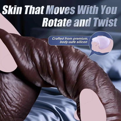 Evans 8" x 1.6" Sliding Skin Black Dildo with Realistic Veins & Movable Balls