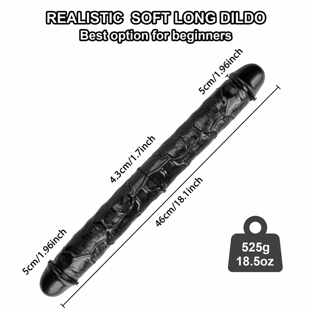 Ezra 18" x 1.7" Beginner-Friendly Double Sided Black Dildo