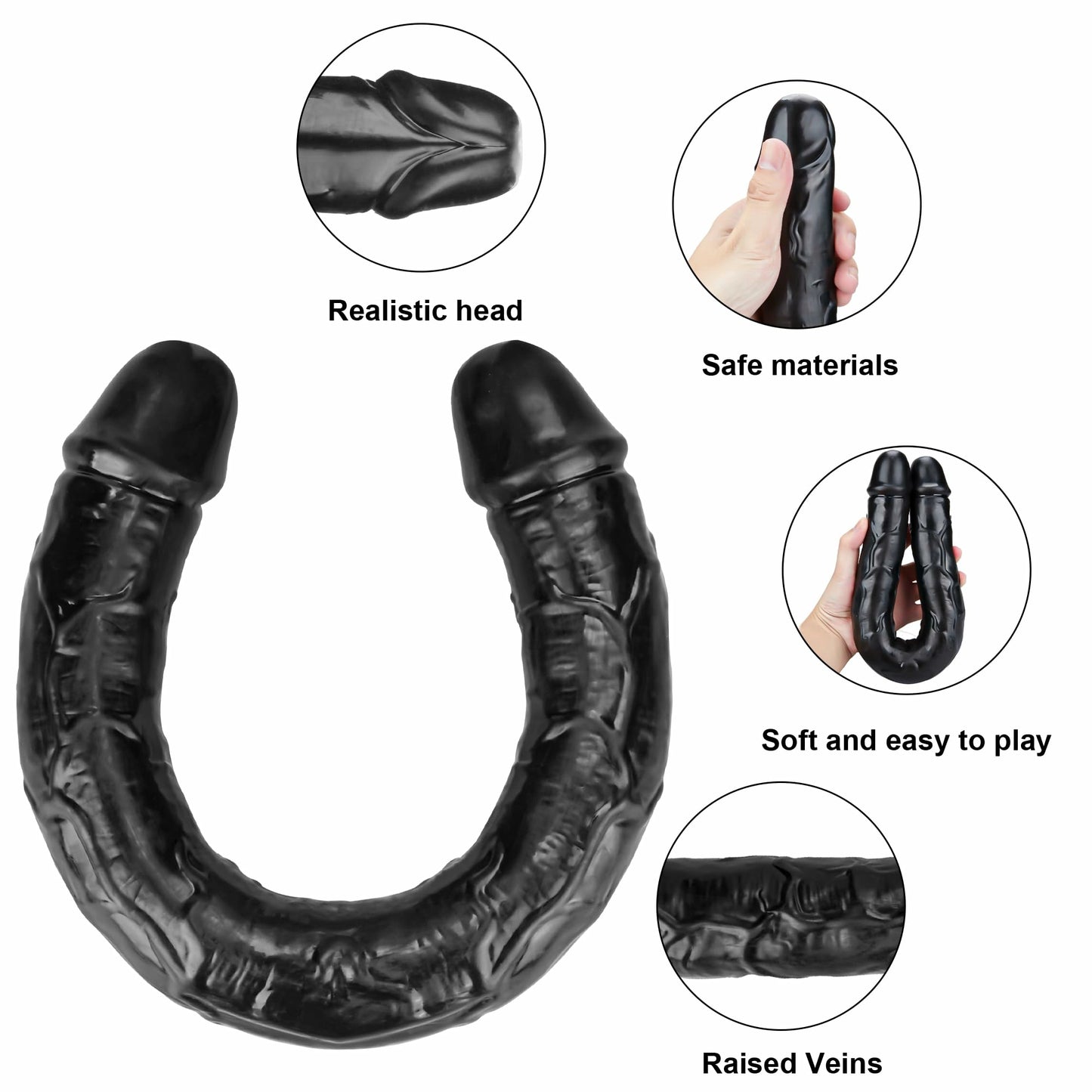 Ezra 18" x 1.7" Beginner-Friendly Double Sided Black Dildo
