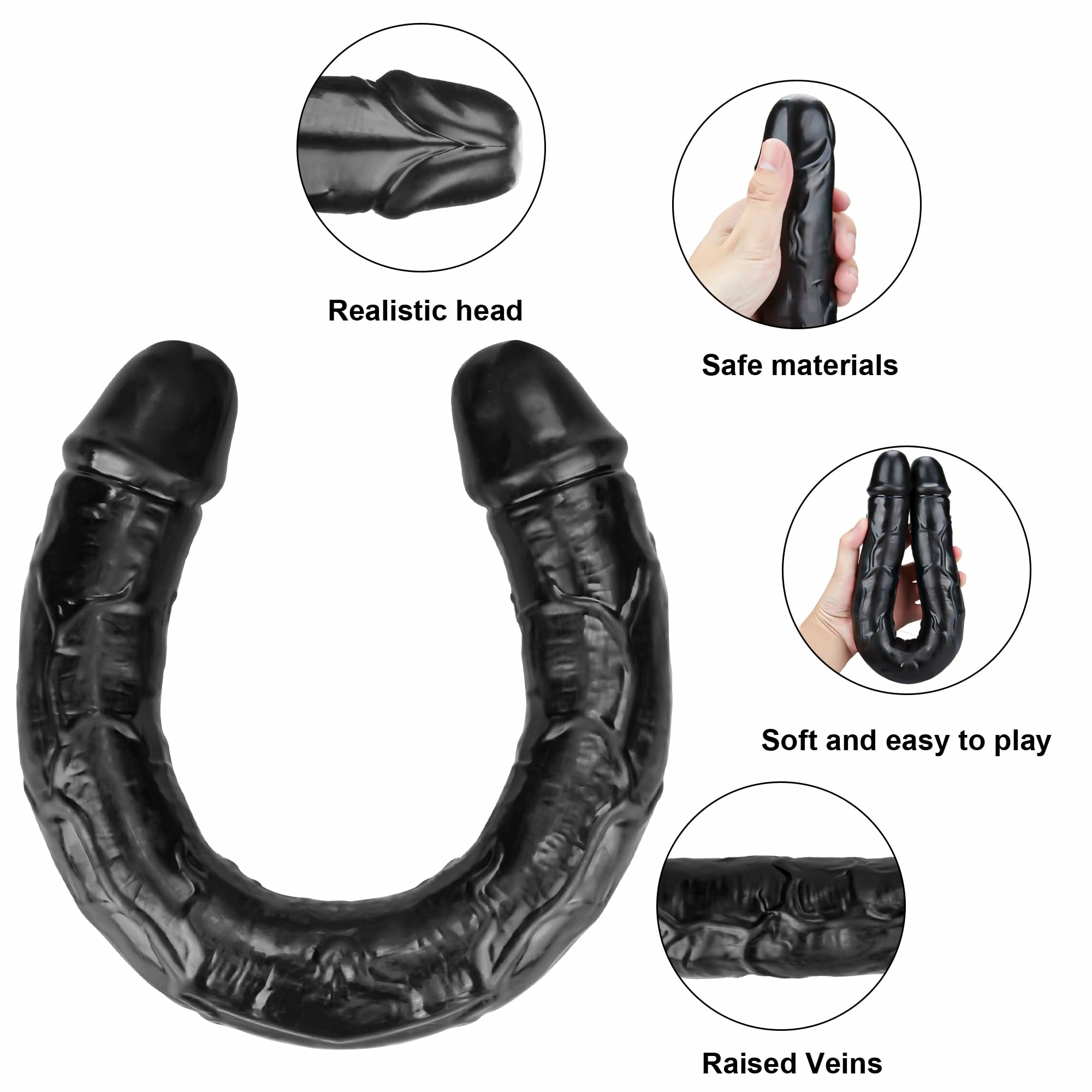 Ezra 18" x 1.7" Beginner-Friendly Double Sided Black Dildo