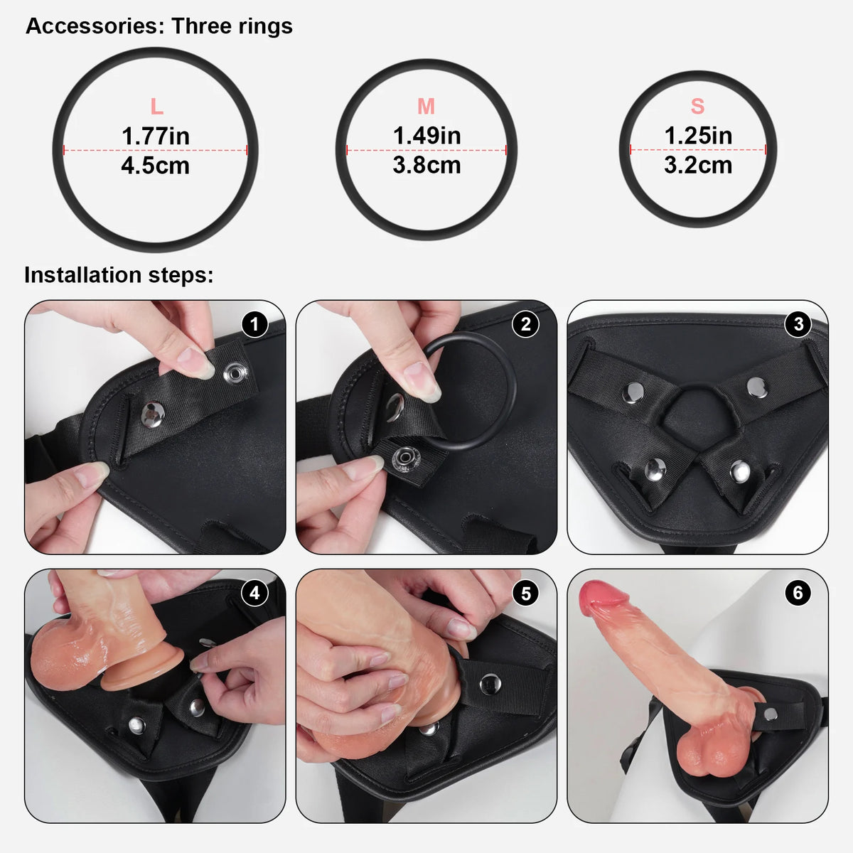 Fully Adjustable Strap On Dildo Harness with 3 Size O-Rings