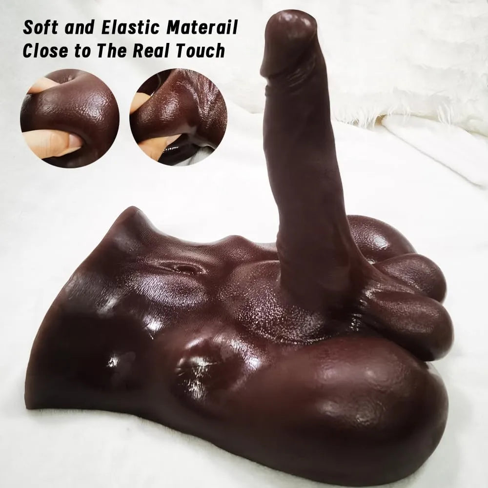Gohya 5.5 lb Flat Back Realistic Black Dildo Torso with 7.9" Dildo