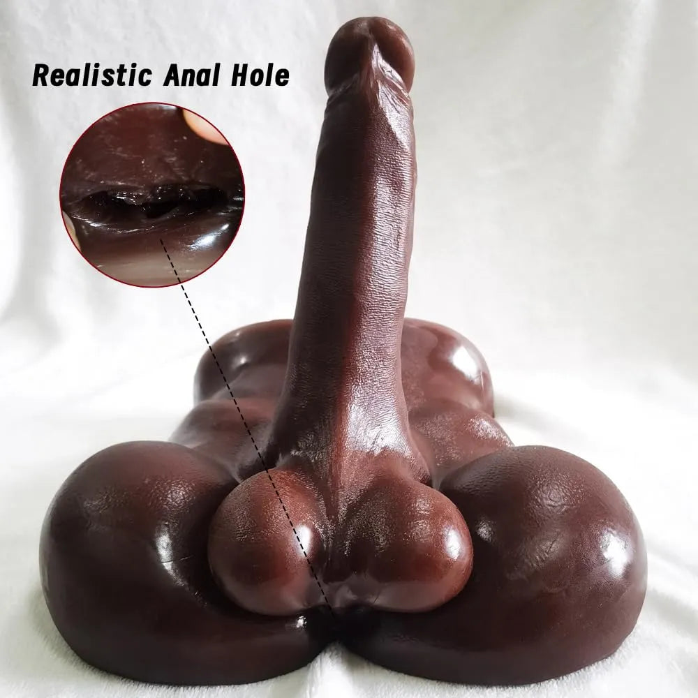Gohya 5.5 lb Flat Back Realistic Black Dildo Torso with 7.9" Dildo