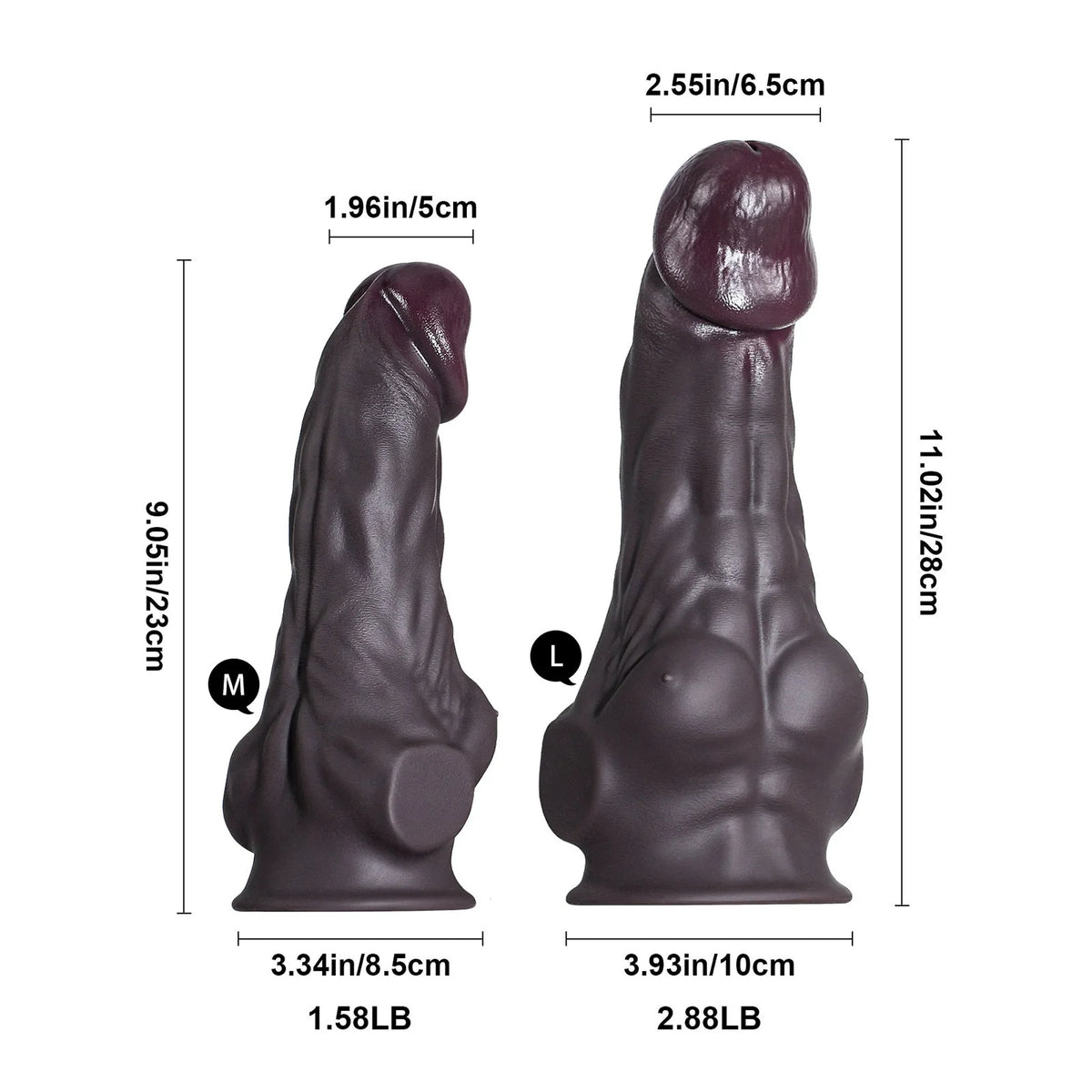 Hassan Large 11" x 2.6" Big Black Dildo with Defined Muscle Contours