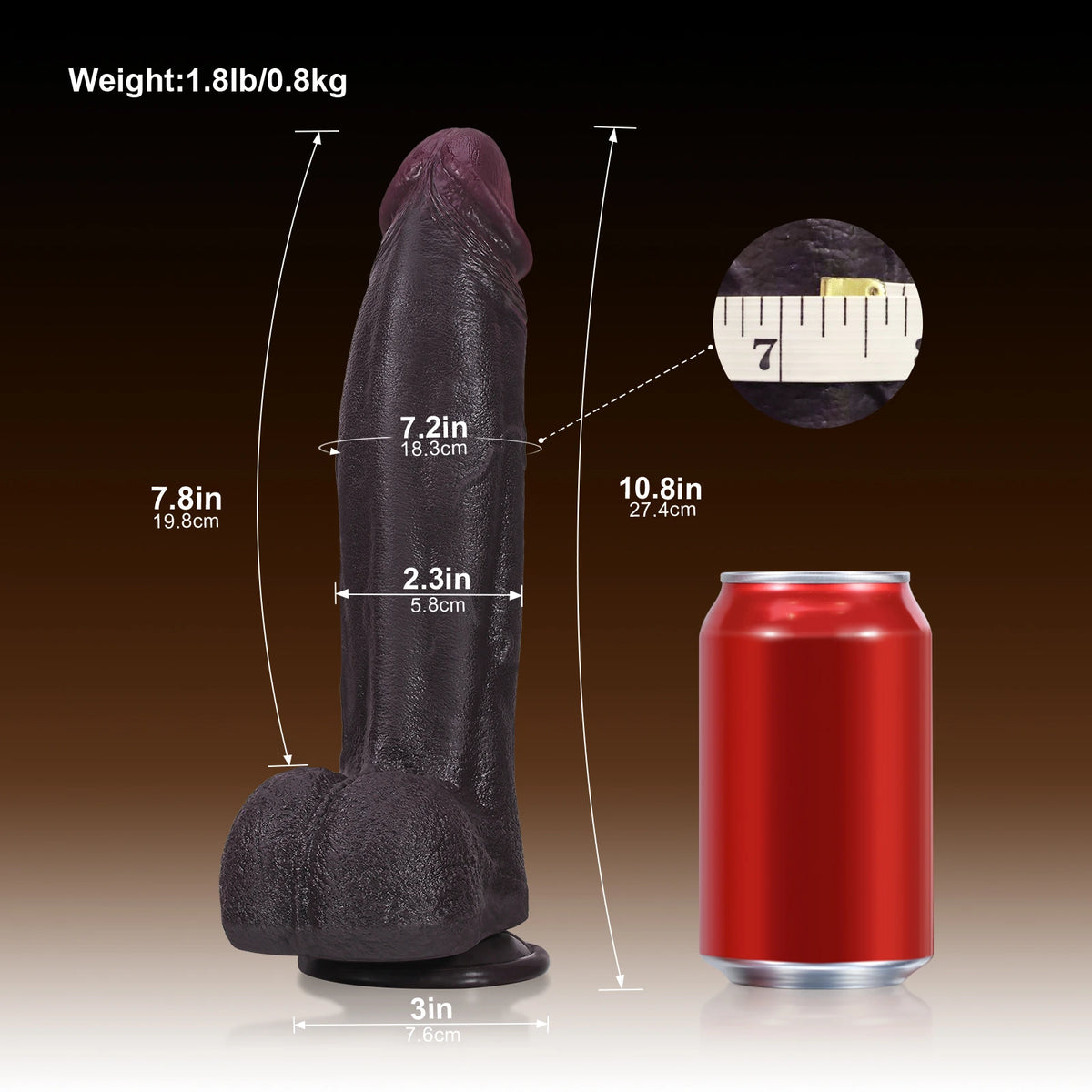 Henry 10.8" x 2.3" Thick Black Dildo with Tapered Head & Wide-Back Body