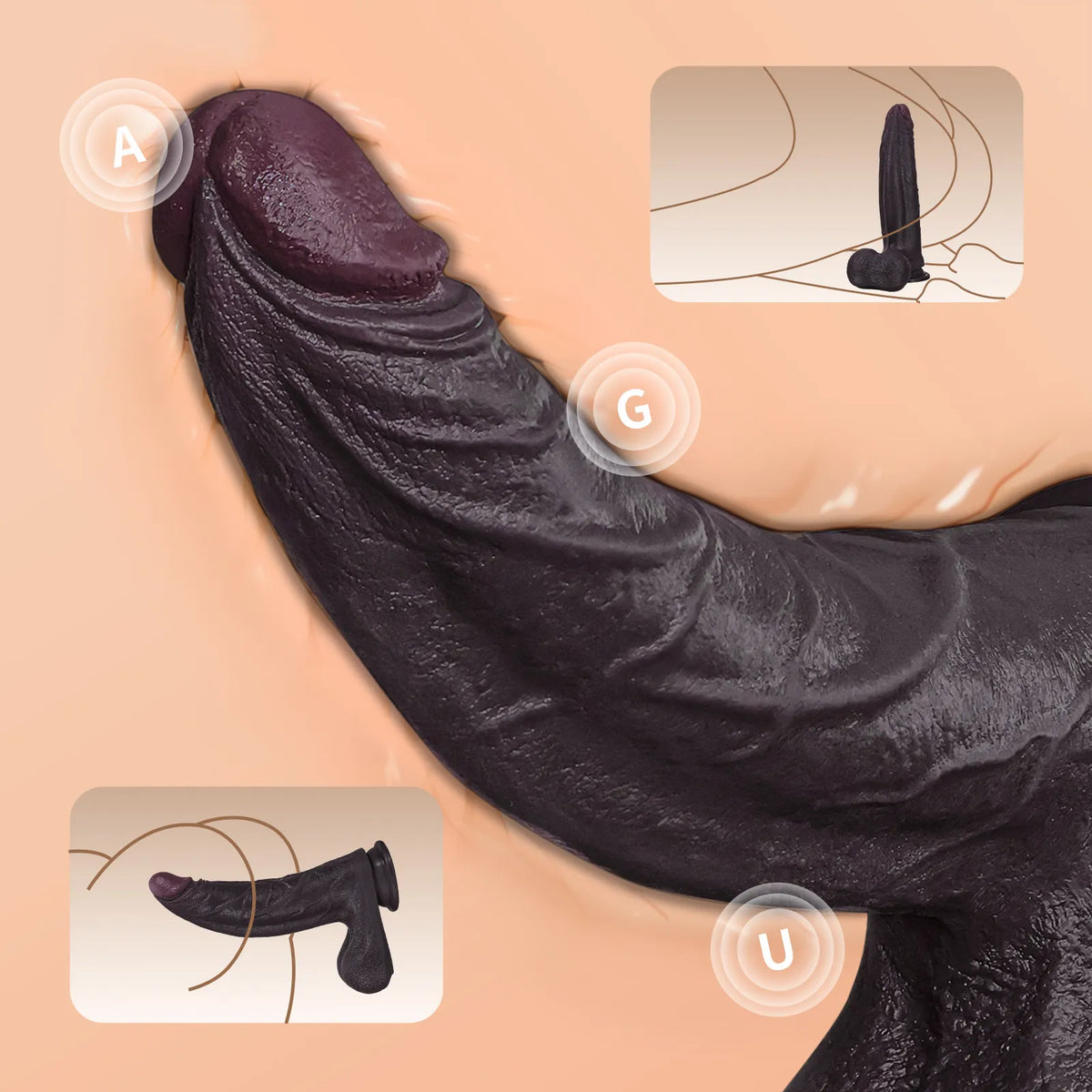 Hunter 9.3" x 2.2" Curved G-Spot Black Dildo with Pronounced Ridge