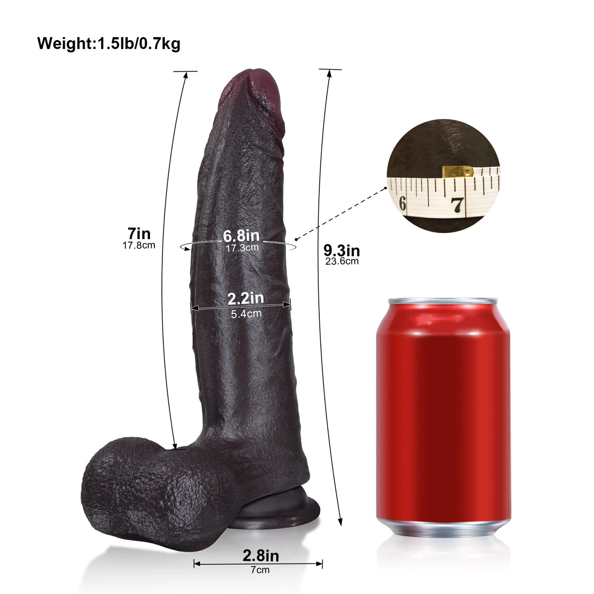 Hunter 9.3" x 2.2" Curved G-Spot Black Dildo with Pronounced Ridge