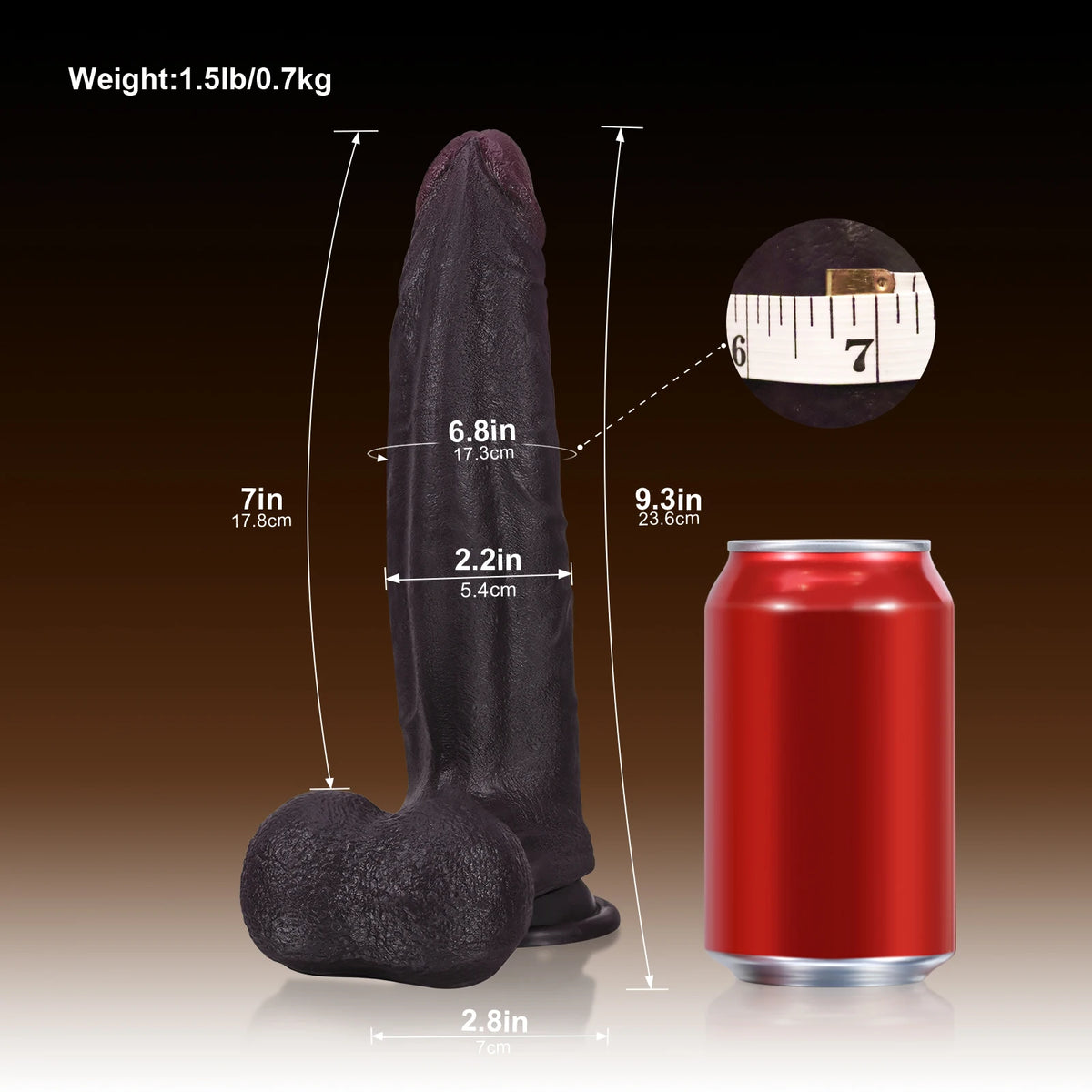 Hunter 9.3" x 2.2" Curved G-Spot Black Dildo with Pronounced Ridge