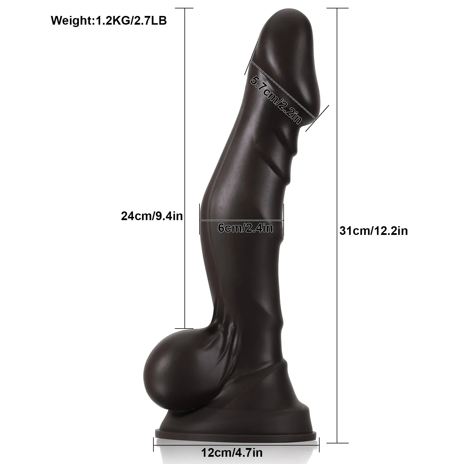Jalen 12.2" x 2.4" Smooth S-Curve Black Fantasy Dildo