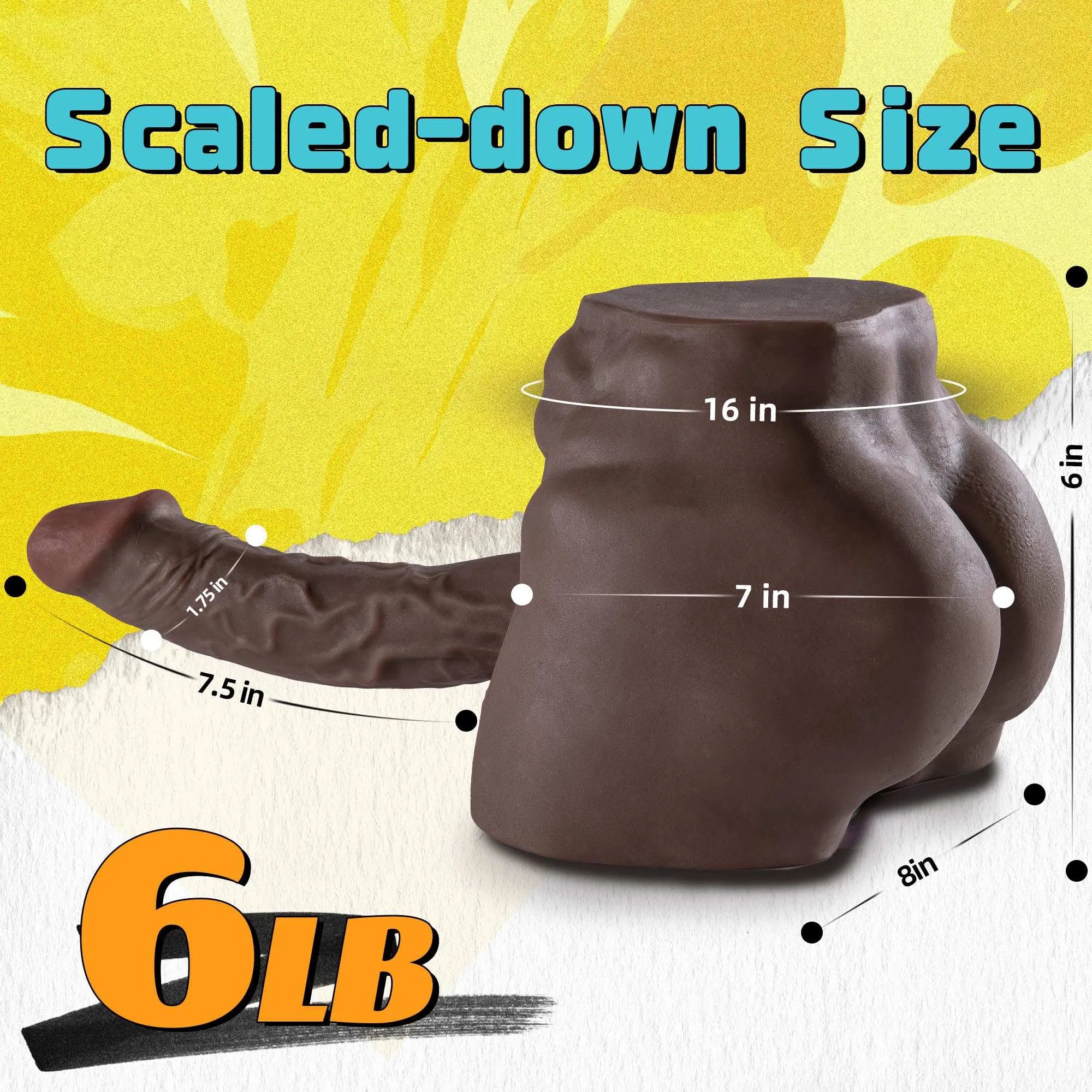 Jesse 6 lb Realistic Big Booty Black Dildo Torso with 7.2" Dildo