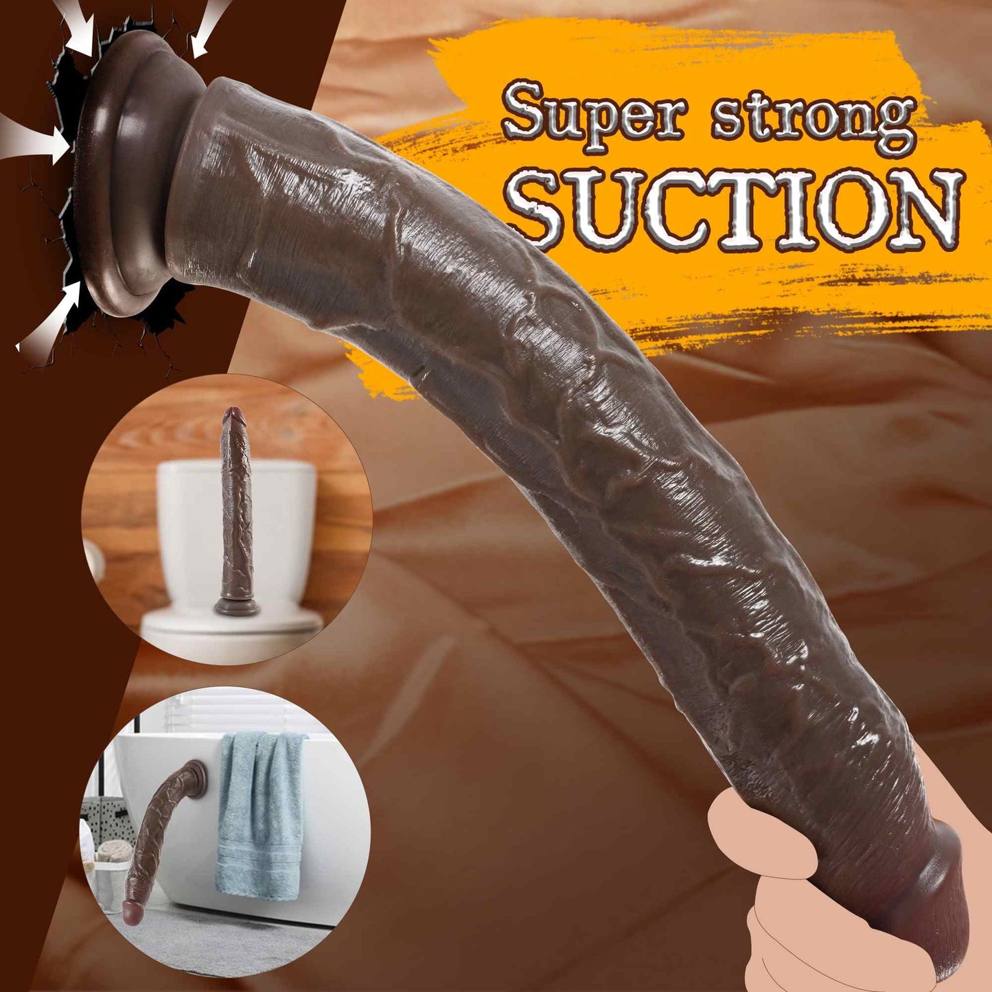 Karu 14" x 2" Realistic Long Black Dildo with Suction Cup for Anal Stimulation