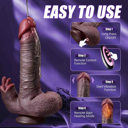 Kolon 10" x 2" Large Black Dildo with 7 Thrusting & 10 Vibration Modes