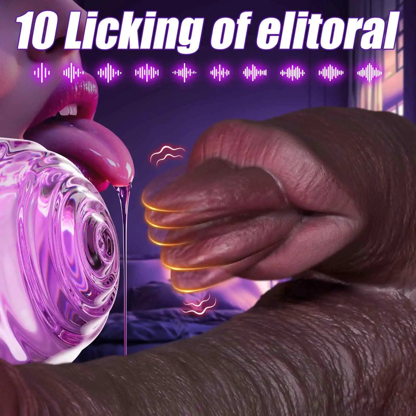 Kolon 10" x 2" Large Black Dildo with 7 Thrusting & 10 Vibration Modes