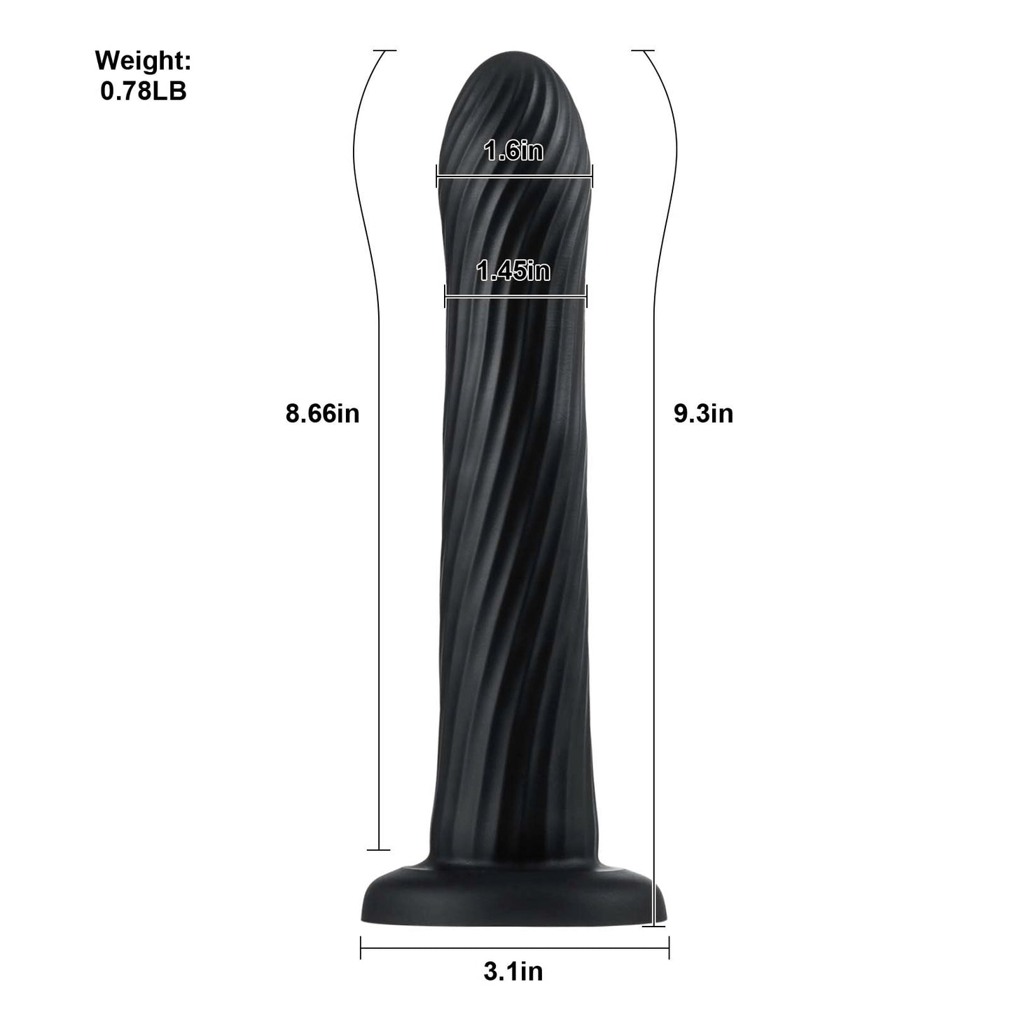 Kyree 9.3" x 1.6" Ribbed Black Thrusting Dildo with Angle-Adjustable Suction Base