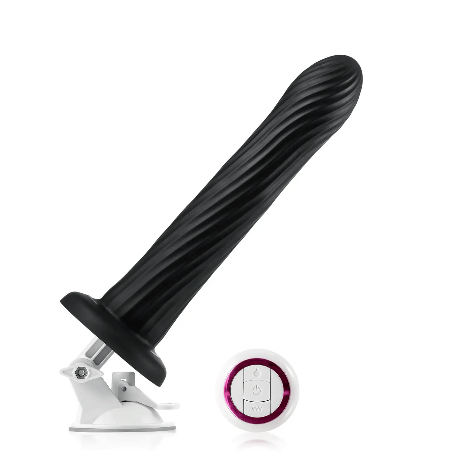Kyree 9.3" x 1.6" Ribbed Black Thrusting Dildo with Angle-Adjustable Suction Base