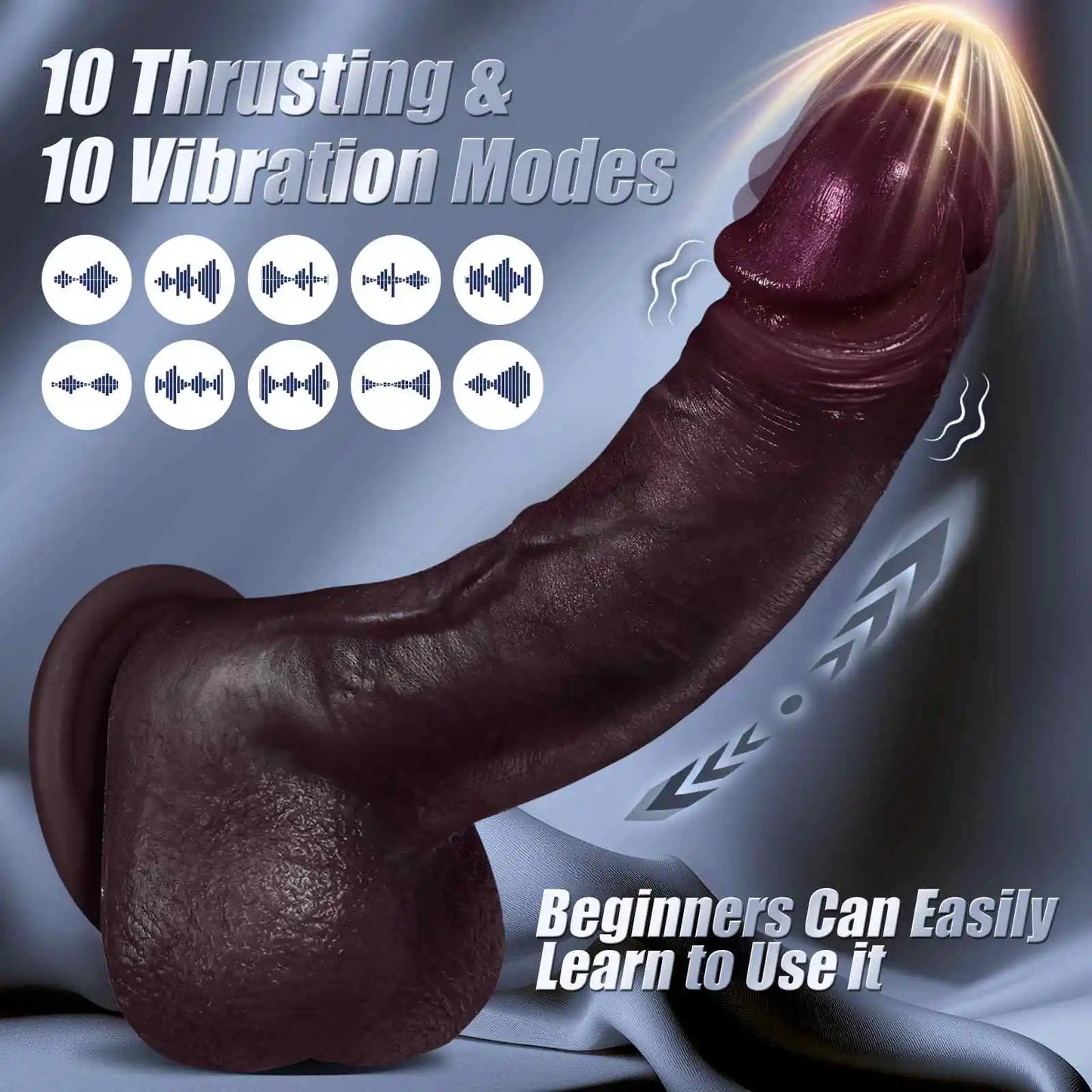 Loftton 9" x 1.5" Black Thrusting Heated Dildo with 10 Thrusting & Vibration Modes