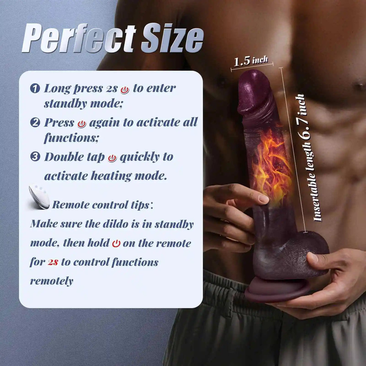 Loftton 9" x 1.5" Black Thrusting Heated Dildo with 10 Thrusting & Vibration Modes
