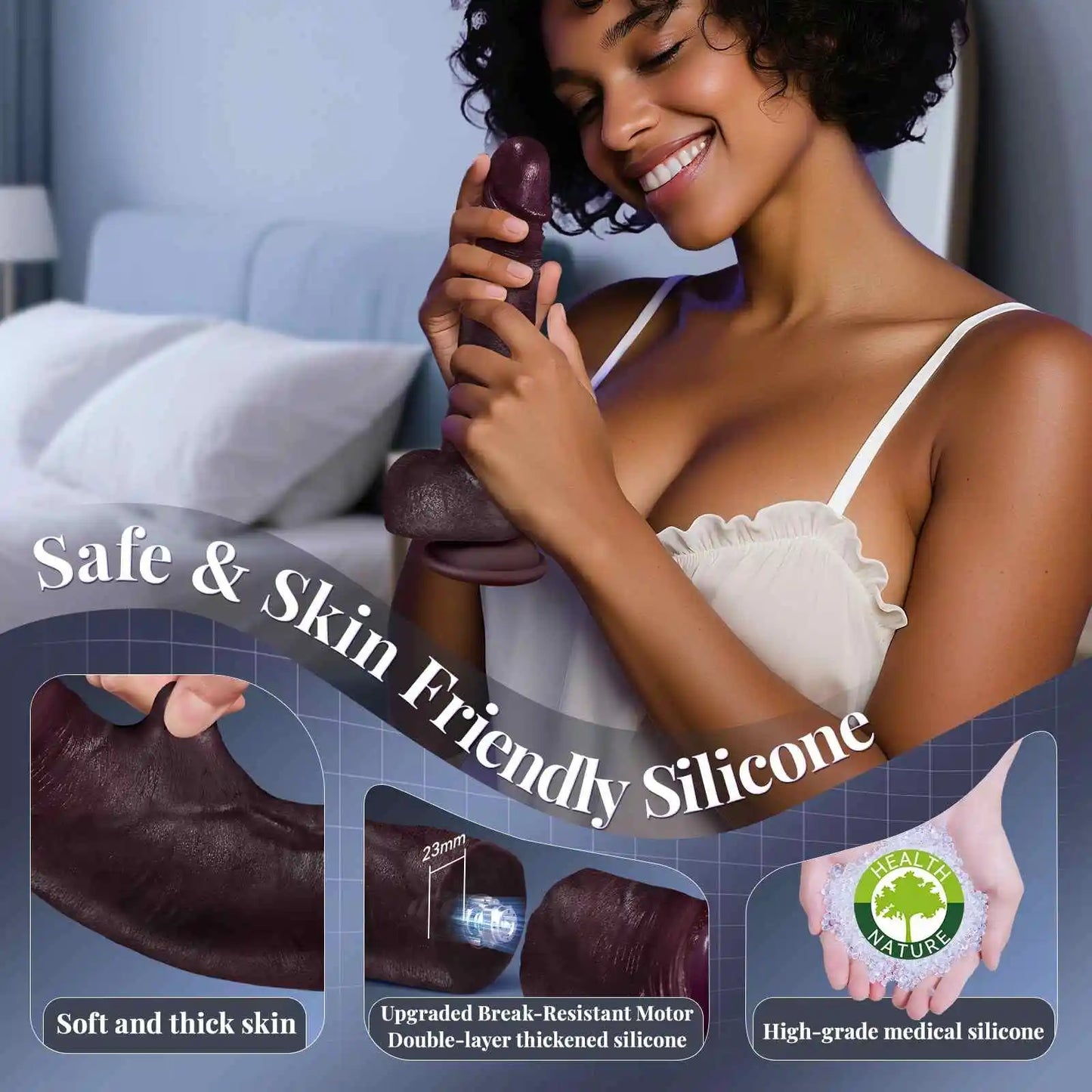 Loftton 9" x 1.5" Black Thrusting Heated Dildo with 10 Thrusting & Vibration Modes