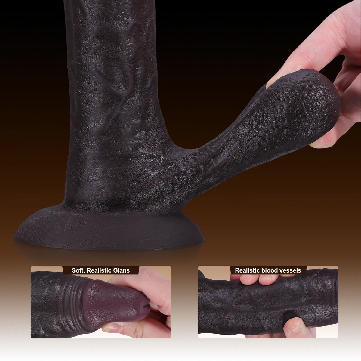 Logan 9.2" x 2" Black Realistic Dildo with Sculpted Glans & Swinging Balls