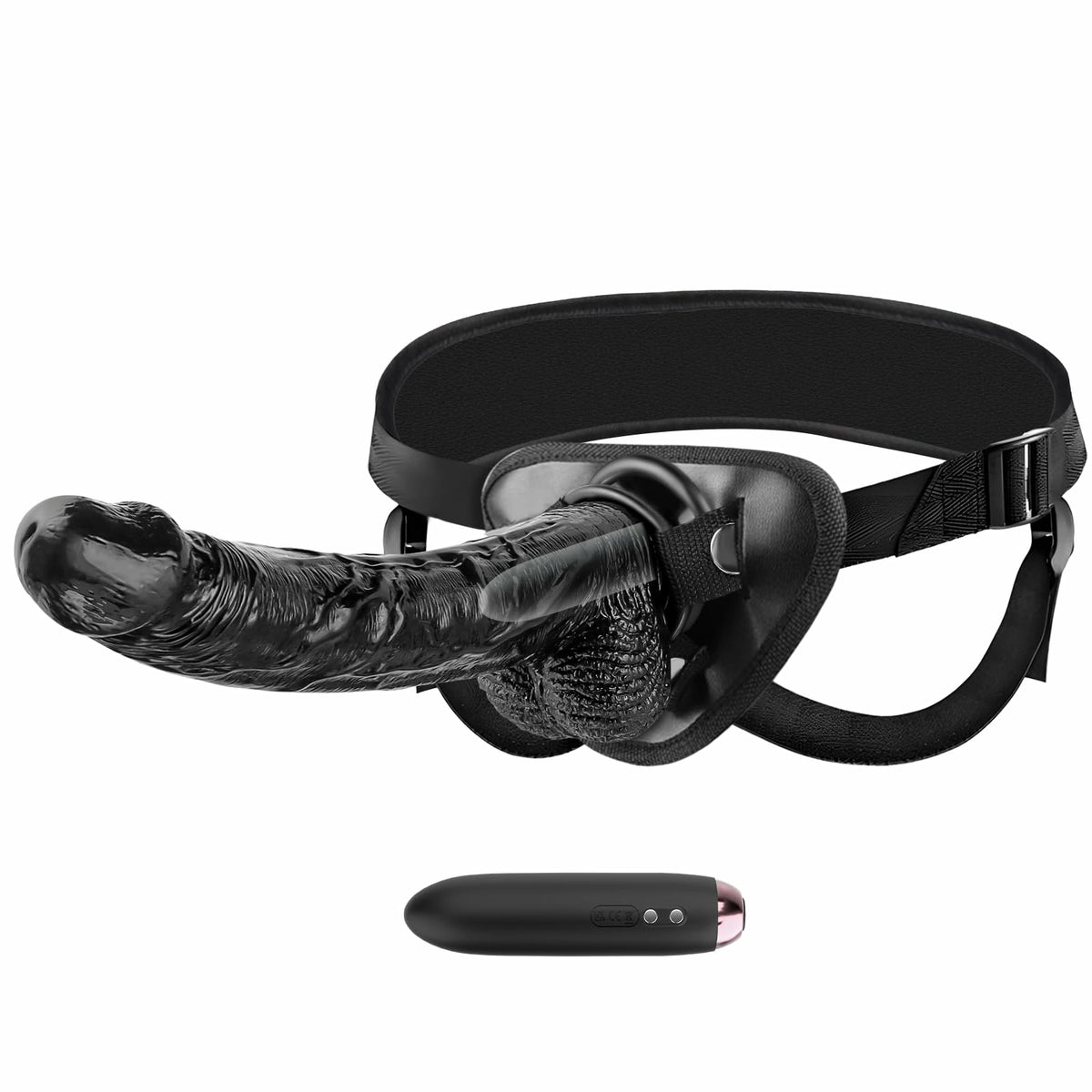 Luna 7.8" x 1.5" Realistic Vibrating Strap-On Dildo with Adjustable Harness and Bullet Vibrator