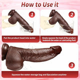 Marcus 8" x 1.6" Syringe-Free Squirting Realistic Black Dildo