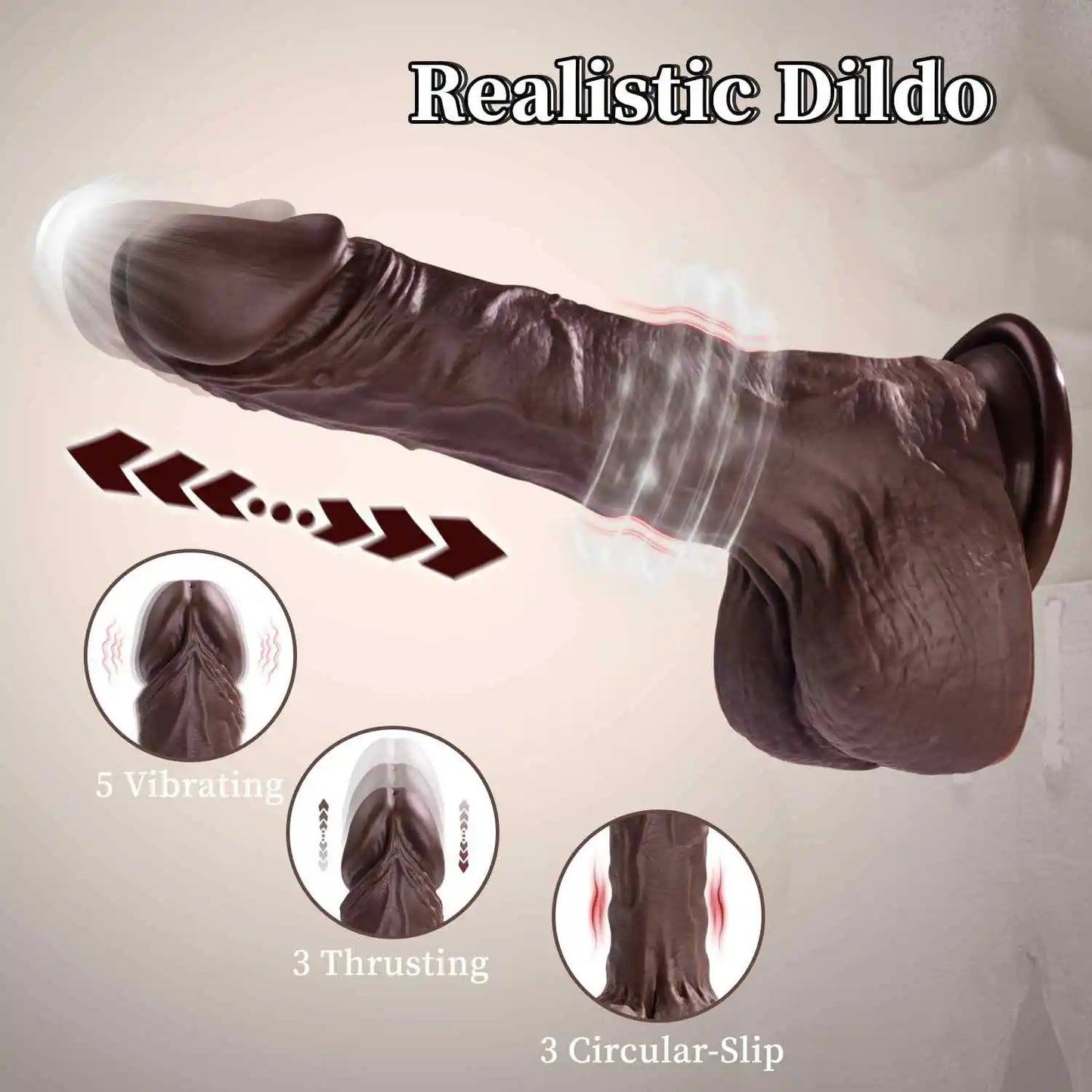 McKay 9" x 1.57" Black Realistic Thrusting Dildo with 5 Vibration & 3 Thrusting Modes