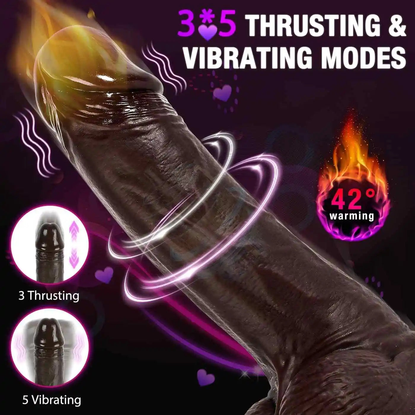 Mesa 8.7" x 1.5" Large Black Thrusting Dildo with 3 Thrusting & 5 Vibration Modes
