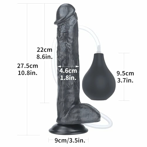 Nero 10.8" x 1.8" XL Long Squirting Realistic Black Dildo with Big Bulb
