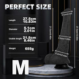 Nyx 8.8"-10.8" Realistic Animal Dildo Ridged Black with Suction Base