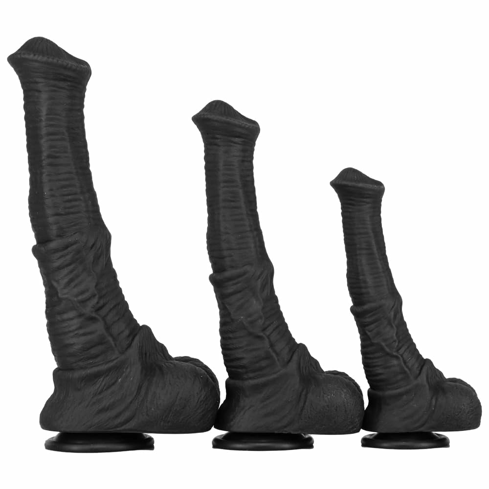Nyx 8.8"-10.8" Realistic Animal Dildo Ridged Black with Suction Base