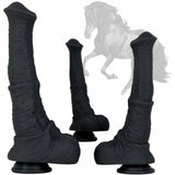 Nyx 8.8"-10.8" Realistic Animal Dildo Ridged Black with Suction Base