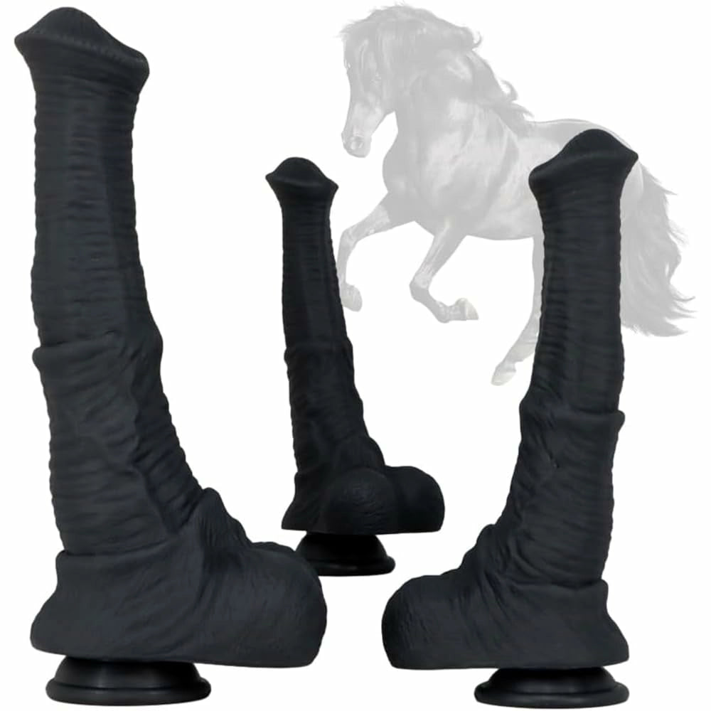 Nyx 8.8"-10.8" Realistic Animal Dildo Ridged Black with Suction Base