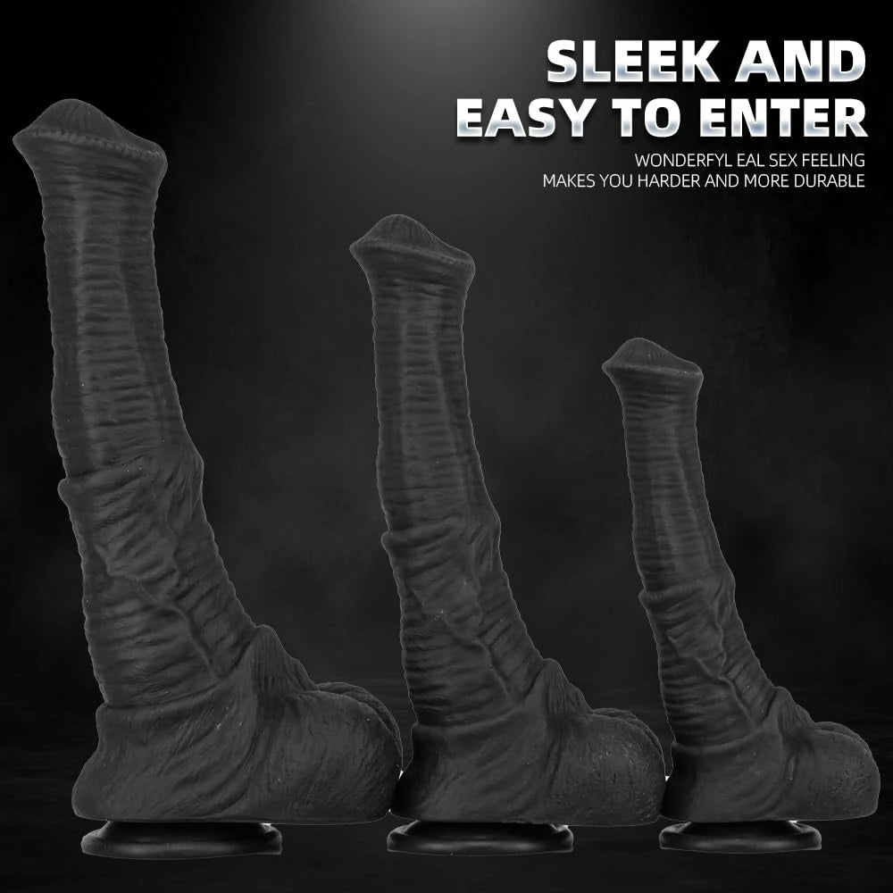 Nyx 8.8"-10.8" Realistic Animal Dildo Ridged Black with Suction Base