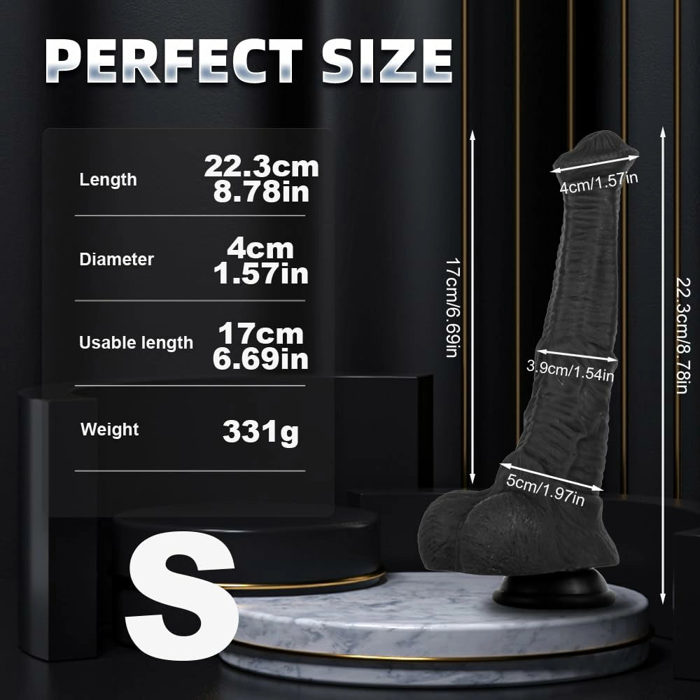 Nyx 8.8"-10.8" Realistic Animal Dildo Ridged Black with Suction Base