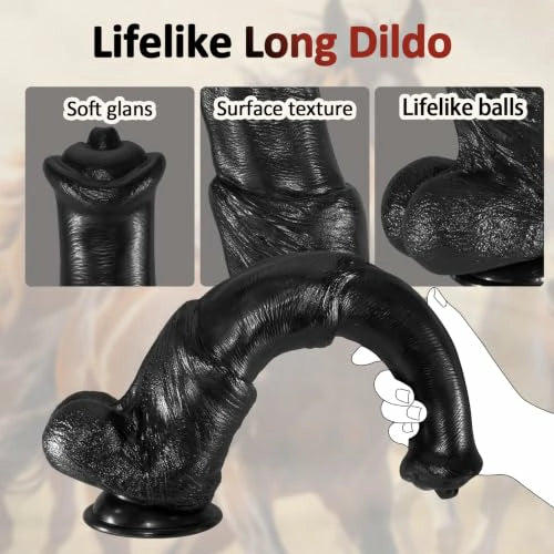 Orion 12.5"-15.5" Realistic Horse Dildo XXL Long Black with Suction Base