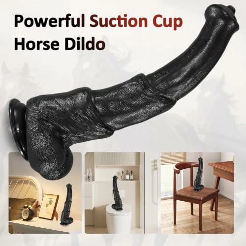 Orion 12.5"-15.5" Realistic Horse Dildo XXL Long Black with Suction Base