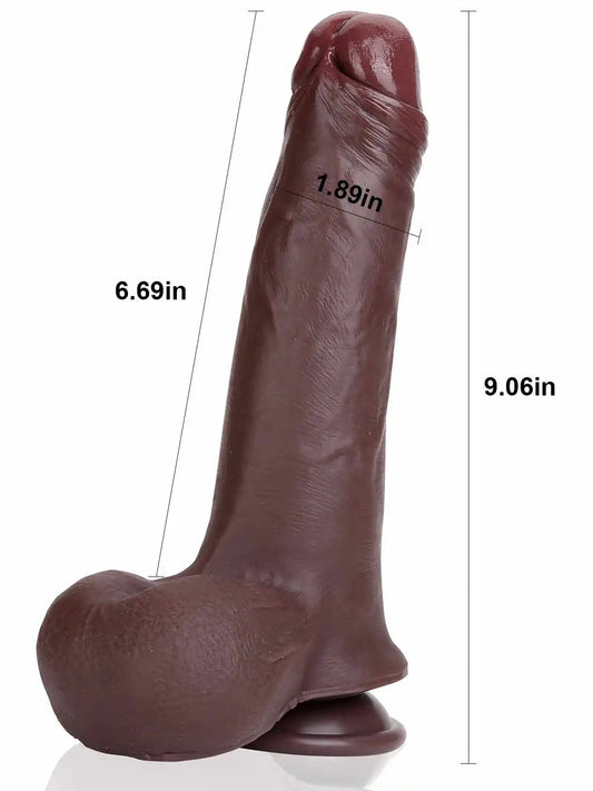 Rhys 9" x 1.8" Black Sliding Soft Skin Dirty Dildo with Realistic Testicles