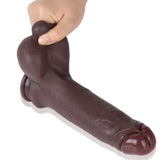 Rhys 9" x 1.8" Uncut Sliding Skin Black Dildo with Movable Balls