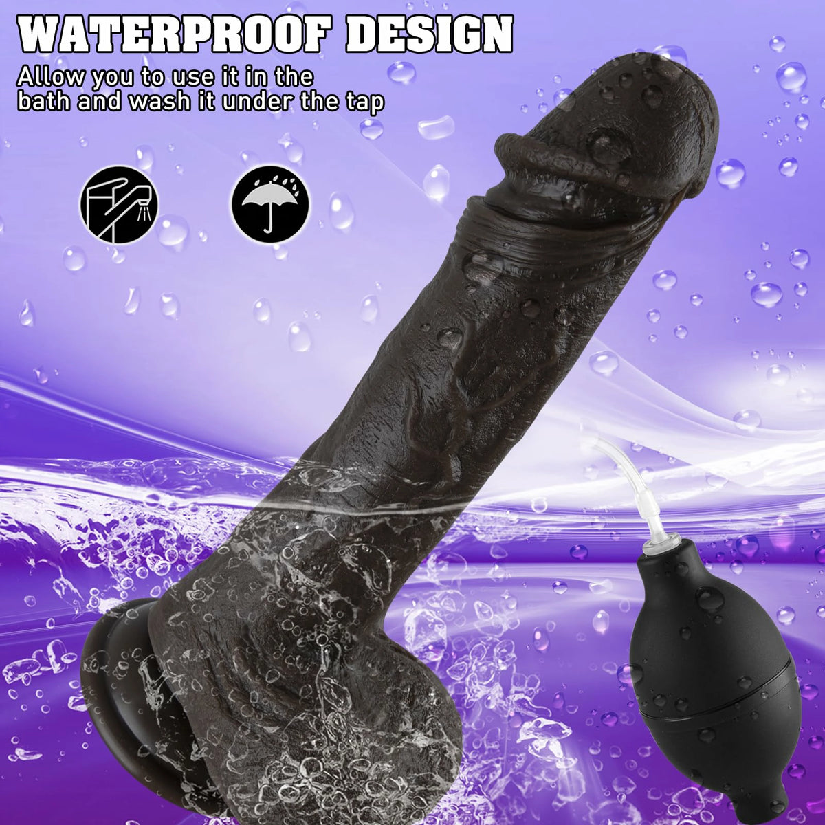 Roman 8.7" x 1.57" Realistic Squirting Black Dildo for G-Spot Play