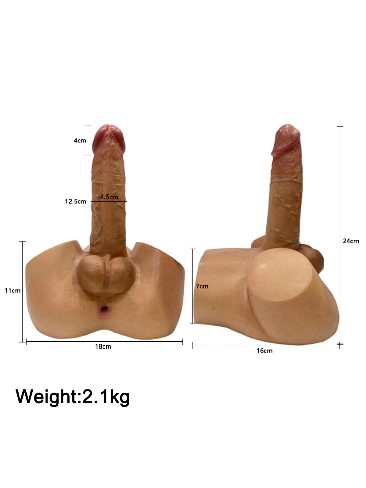 Rowge Realistic Male Torso Dildo with 6.5" × 1.8" Shaft & Anal Channel - 4.6 lb