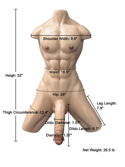 Serge Realistic Male Torso Dildo - 22" Torso, 6.7" × 1.6" Shaft & Anal Channel, 26.5 lb