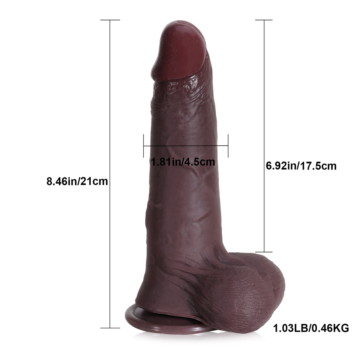 Sem 8.7" x 1.7" Soft Sliding Skin Black Dildo with Movable Balls
