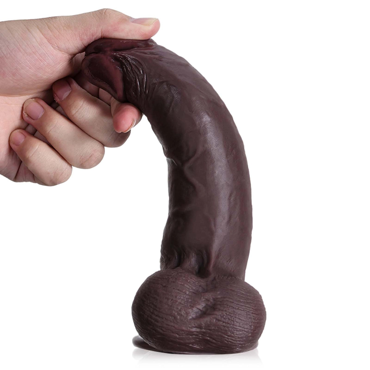 Sem 8.7" x 1.7" Soft Sliding Skin Black Dildo with Movable Balls