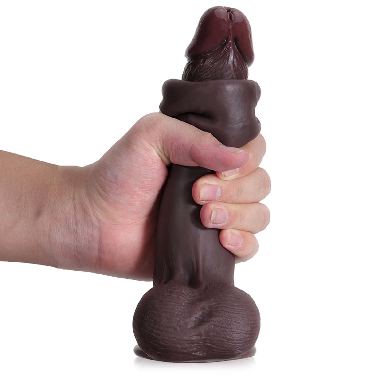 Sem 8.7" x 1.7" Soft Sliding Skin Black Dildo with Movable Balls