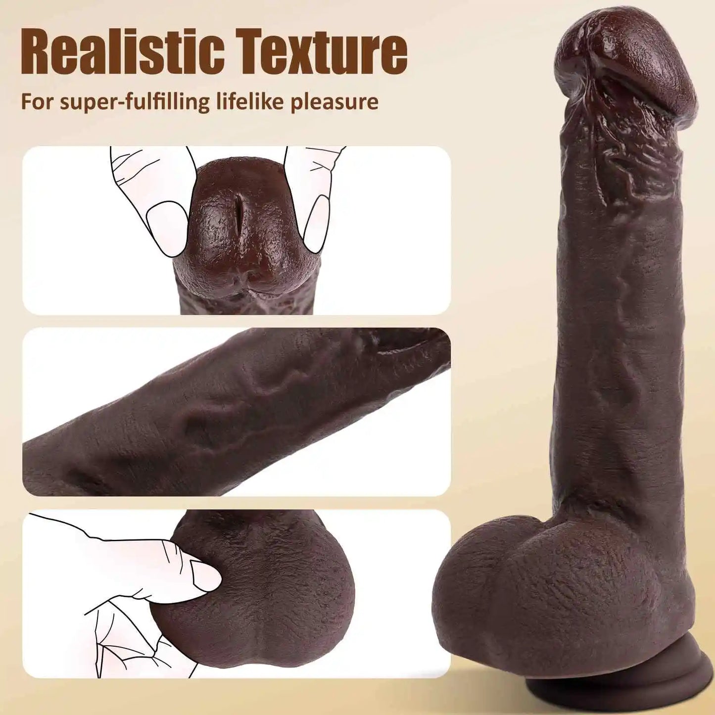 Shelton 8.66 x 1.69 Large Tip Realistic Black Dildo, G-Spot Dildo