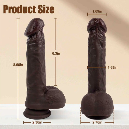 Shelton 8.66 x 1.69 Large Tip Realistic Black Dildo, G-Spot Dildo
