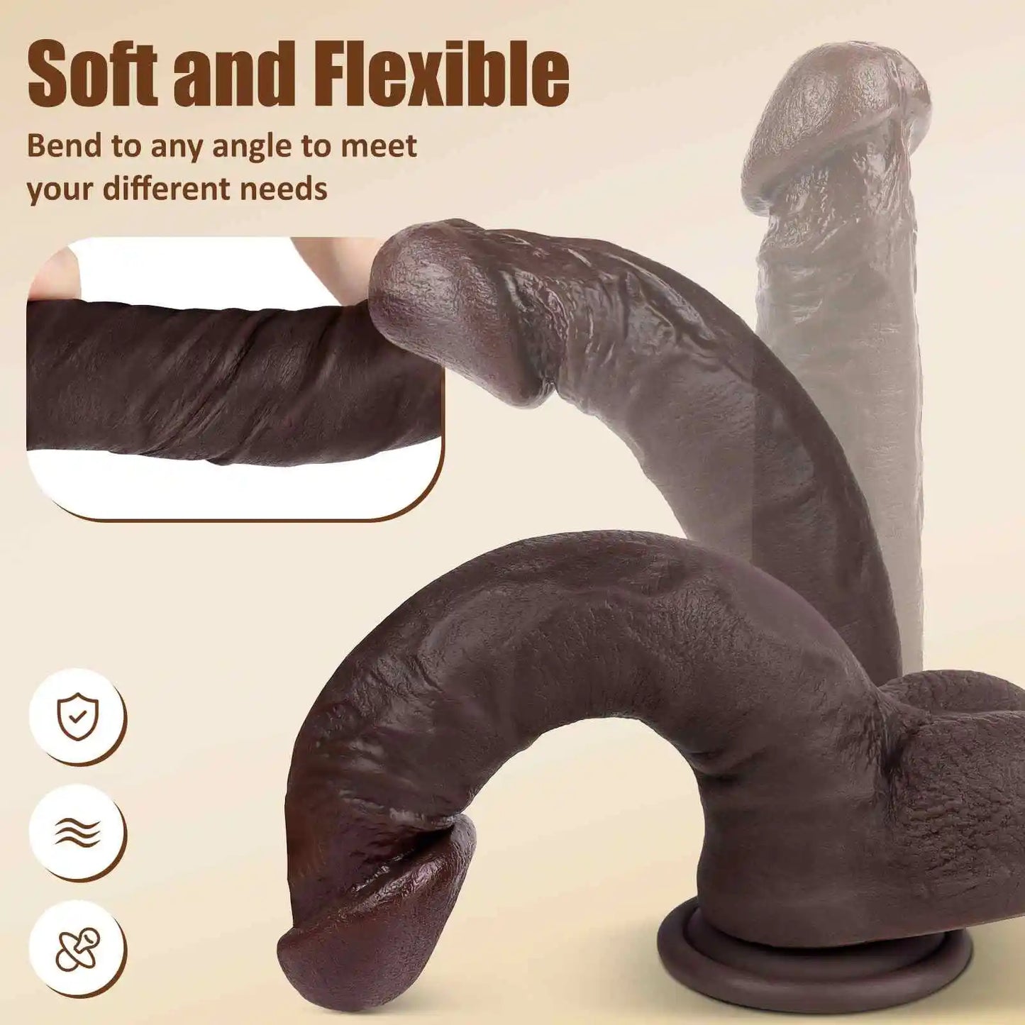 Shelton 8.66 x 1.69 Large Tip Realistic Black Dildo, G-Spot Dildo