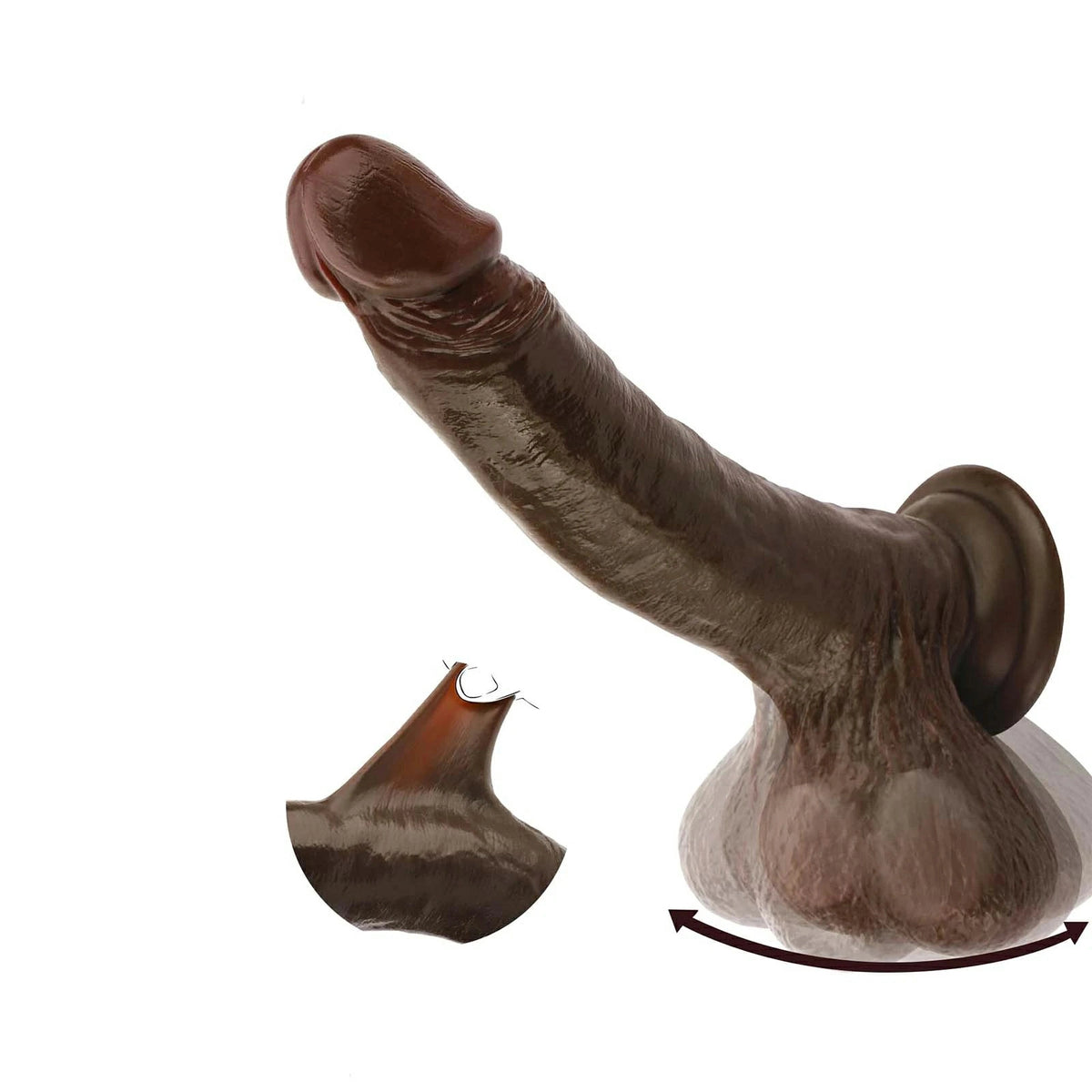 Thomas 9.5" x 1.6" Sliding Skin Black Dildo with Swinging Balls